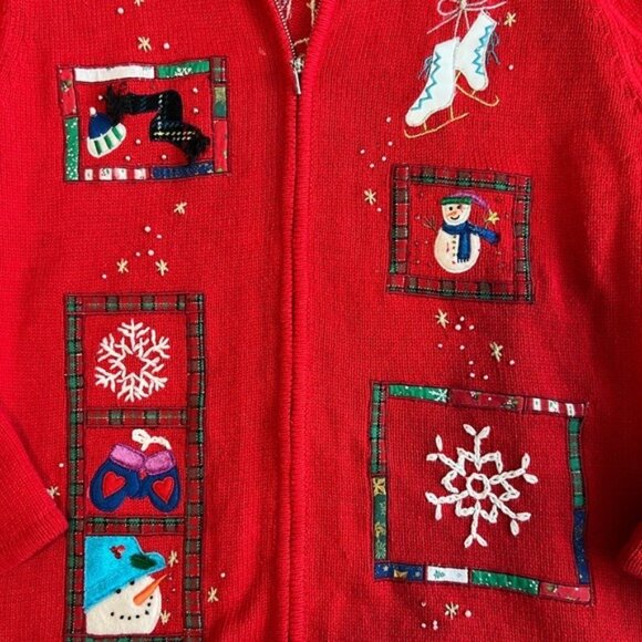 Vtg Designers Originals Christmas Sweater Womens Red Full Zip Cardigan Size XL - Picture 3 of 10